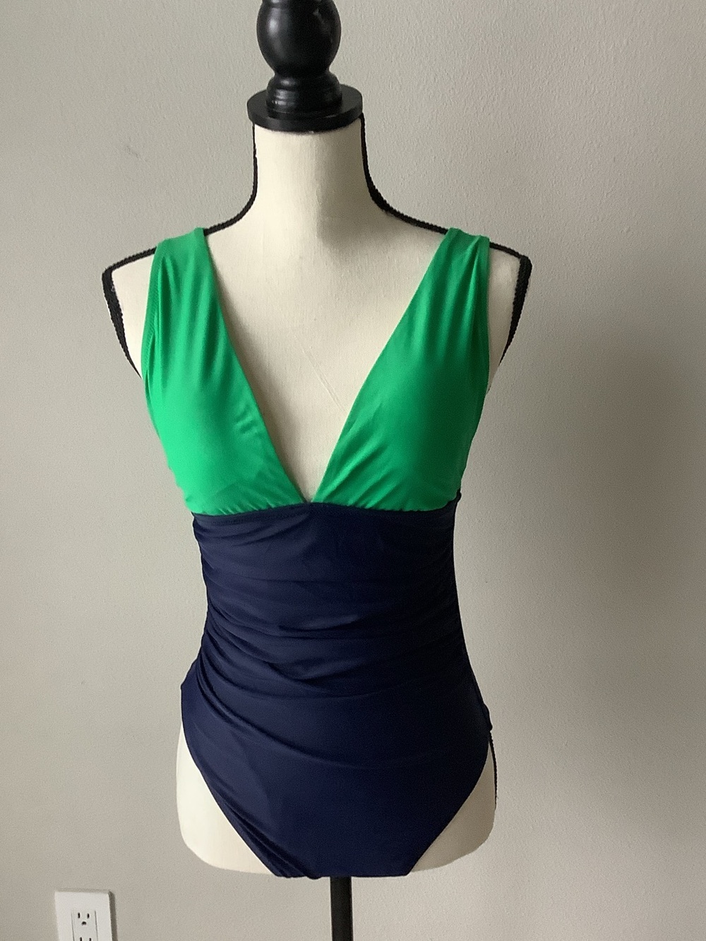 J.Crew Factory One Piece Swimsuit Green Navy Ruched Size S